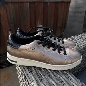Geox Women's Metallic Gold and Black Sneakers, Size US 10